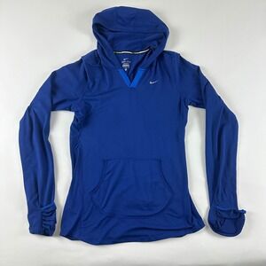 Nike Dri-FIT Running Hoodie Top Womens‎ Small Blue Pullover Thumb Hole Athletic